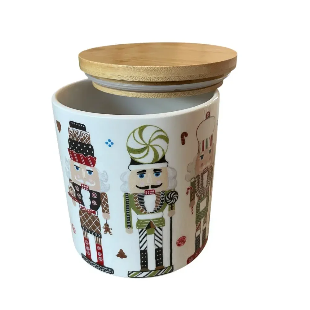 Grace Teaware Christmas NUTCRACKER Ceramic Canister w/ Wood Lid 6